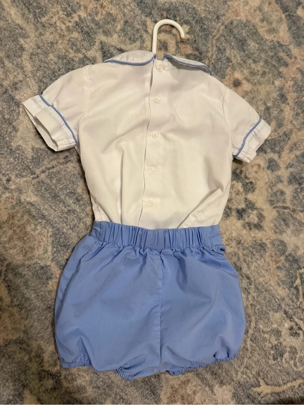 White Top and Light Blue Bubble Shorts Kids Matching Set